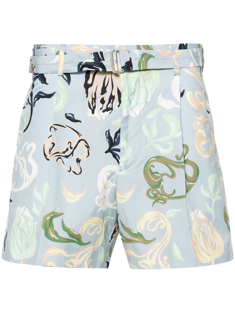 Thigh-Length Shorts with Abstract Multicolor Pattern