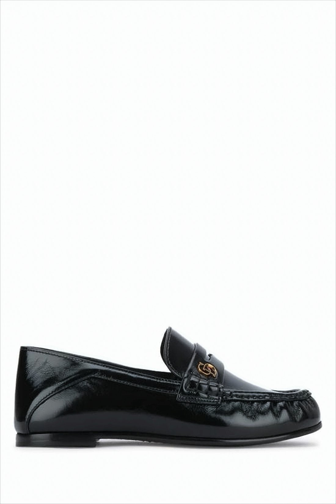 Glossy Calf Leather Loafers with Gold-tone Accent