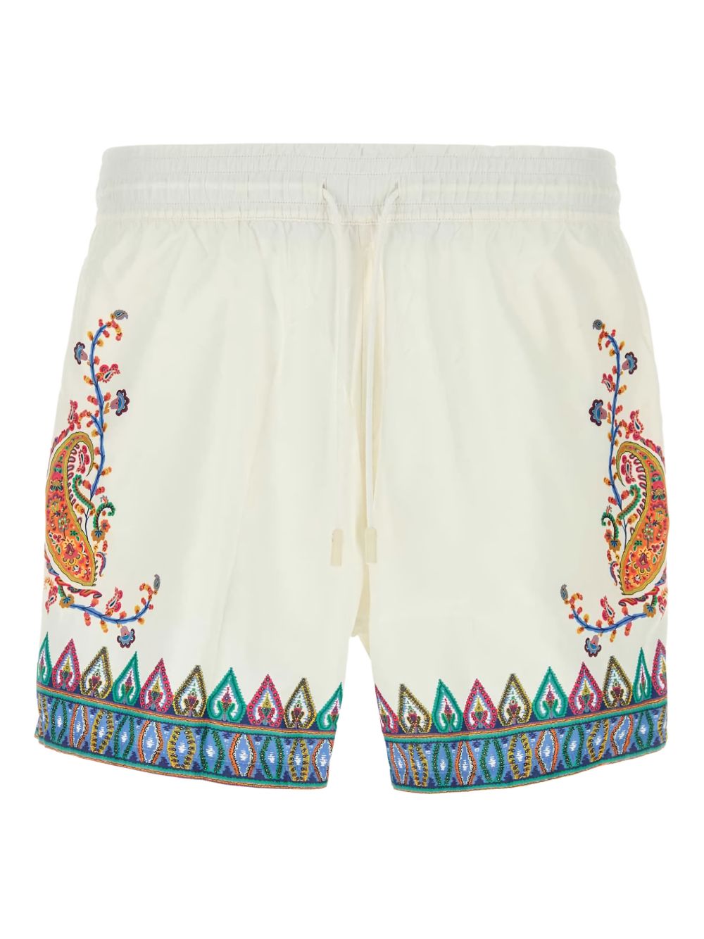 White Swim Shorts With Floral Paisley