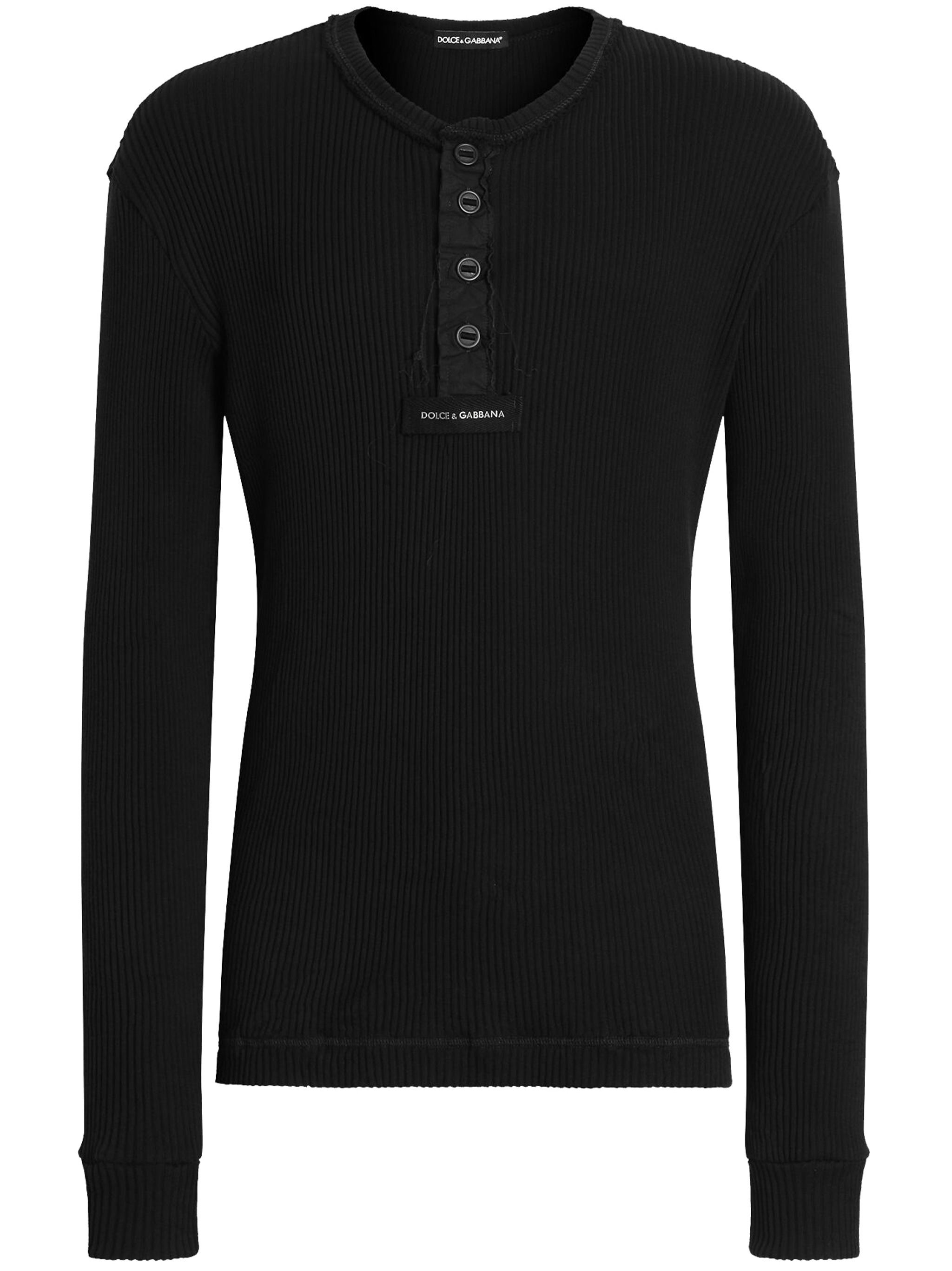 Black Serafino Ribbed Knit Cotton Top