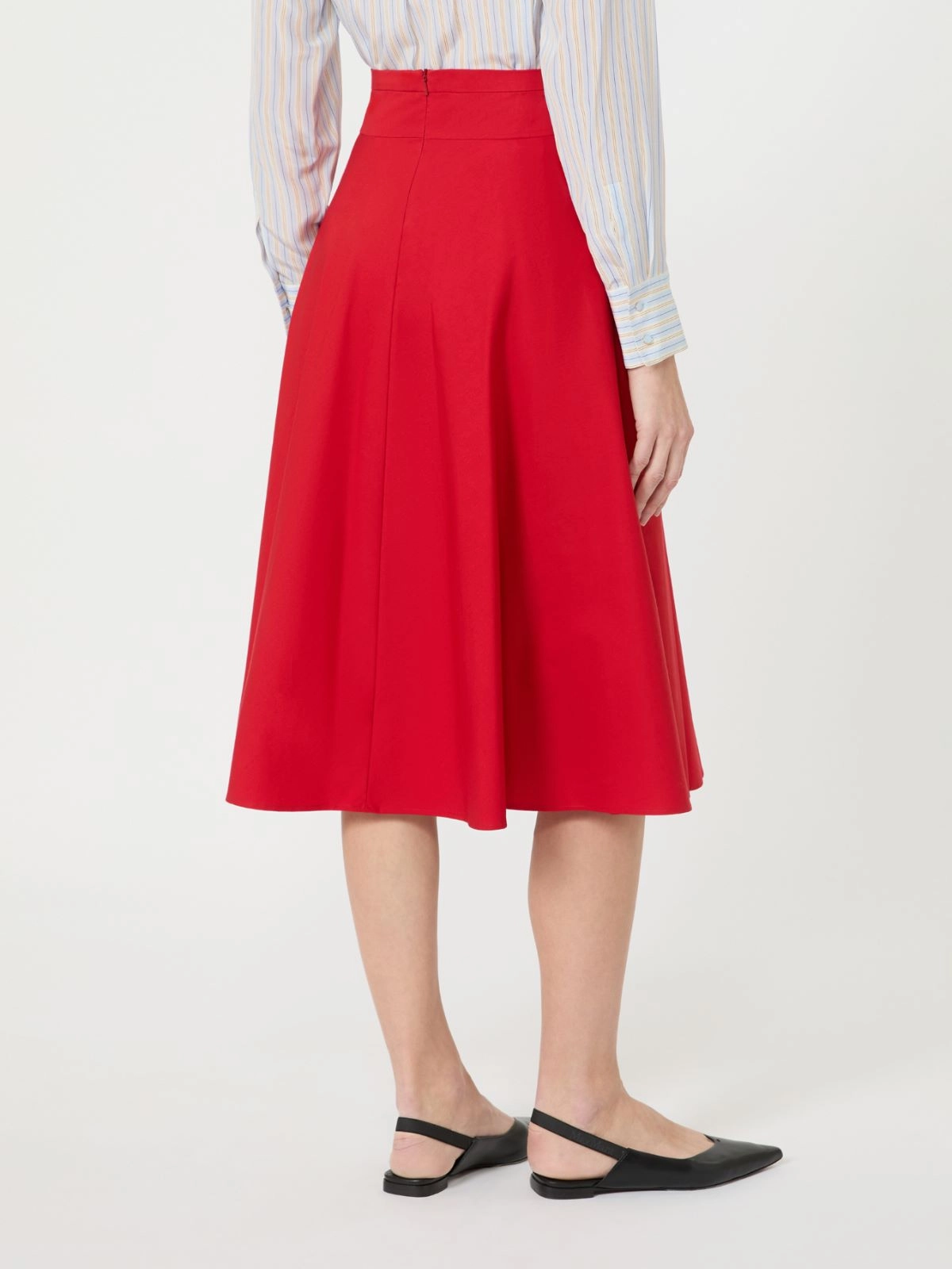 Red Midi Skirt with Structured Pleats