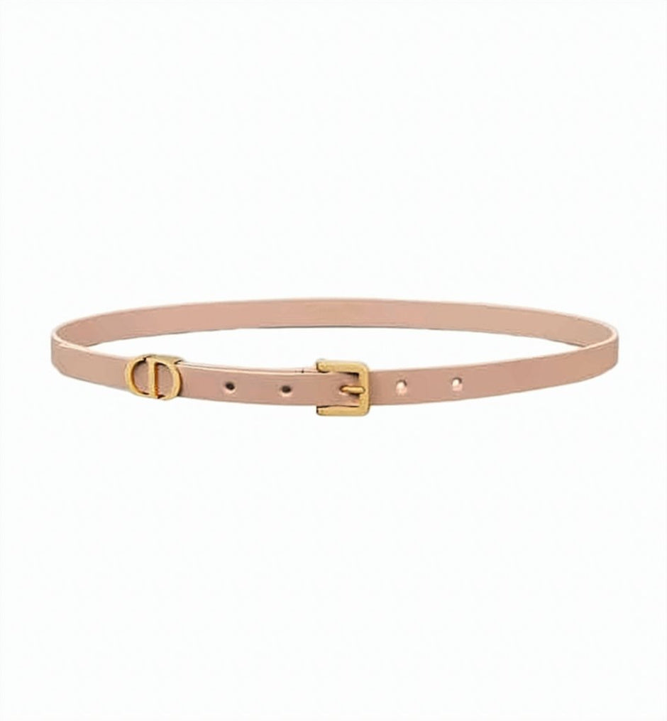 Minimalist Slim Calf Leather Belt with Gold-tone Buckle