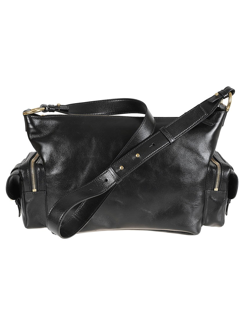Structured Black Leather Bag With Gold-Tone Hardware