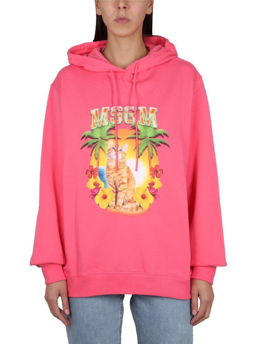 Vibrant Sweatshirt With Drawstring Hood And Playful Graphic