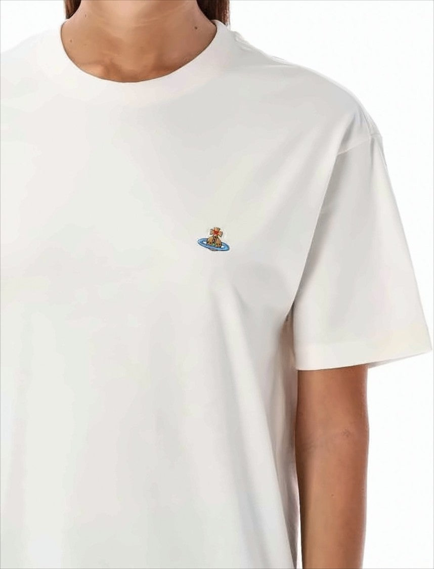 Short-Sleeved White T-Shirt with Embroidered Detail