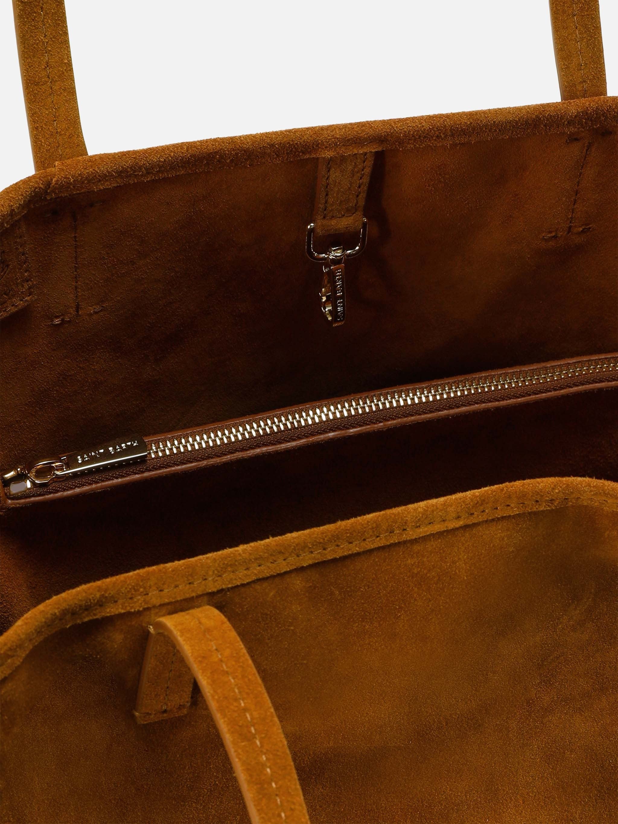 Spacious Brown Suede Tote Bag with Embossed Logo