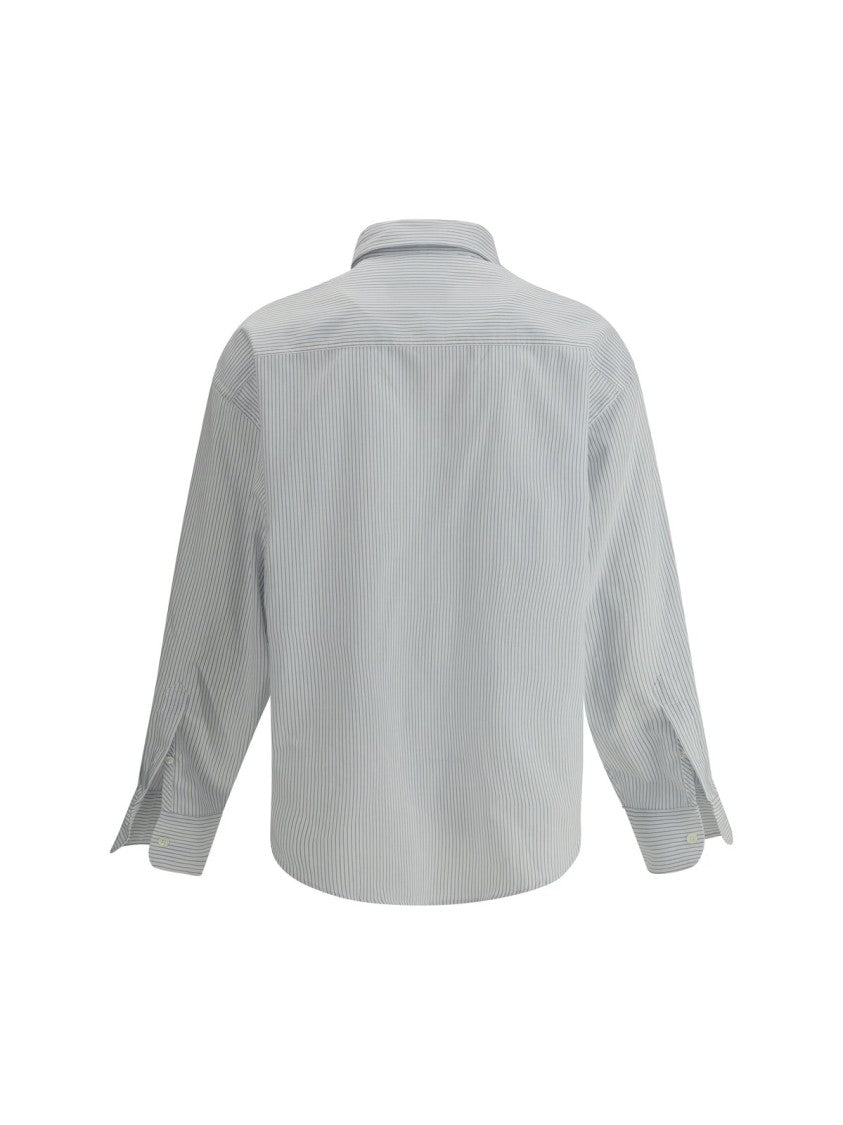 Long-Sleeve White Shirt With Subtle Vertical Stripes