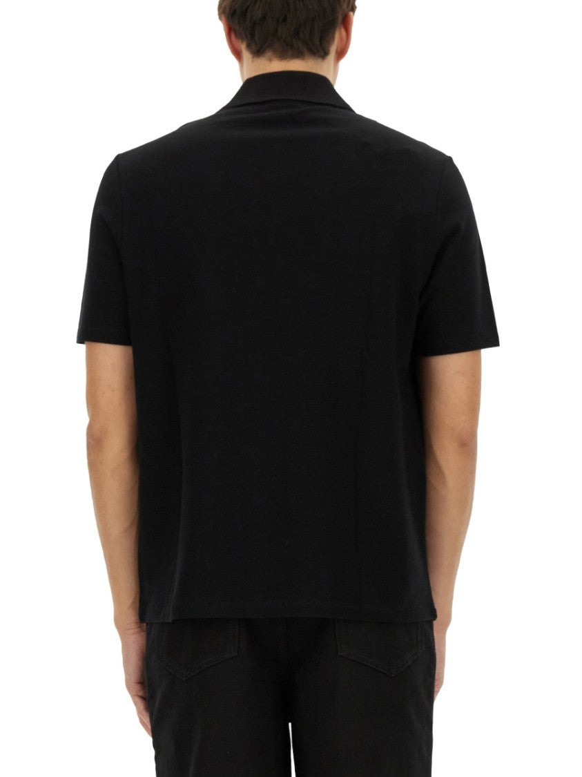 Black Polo Shirt With Zippered Collar