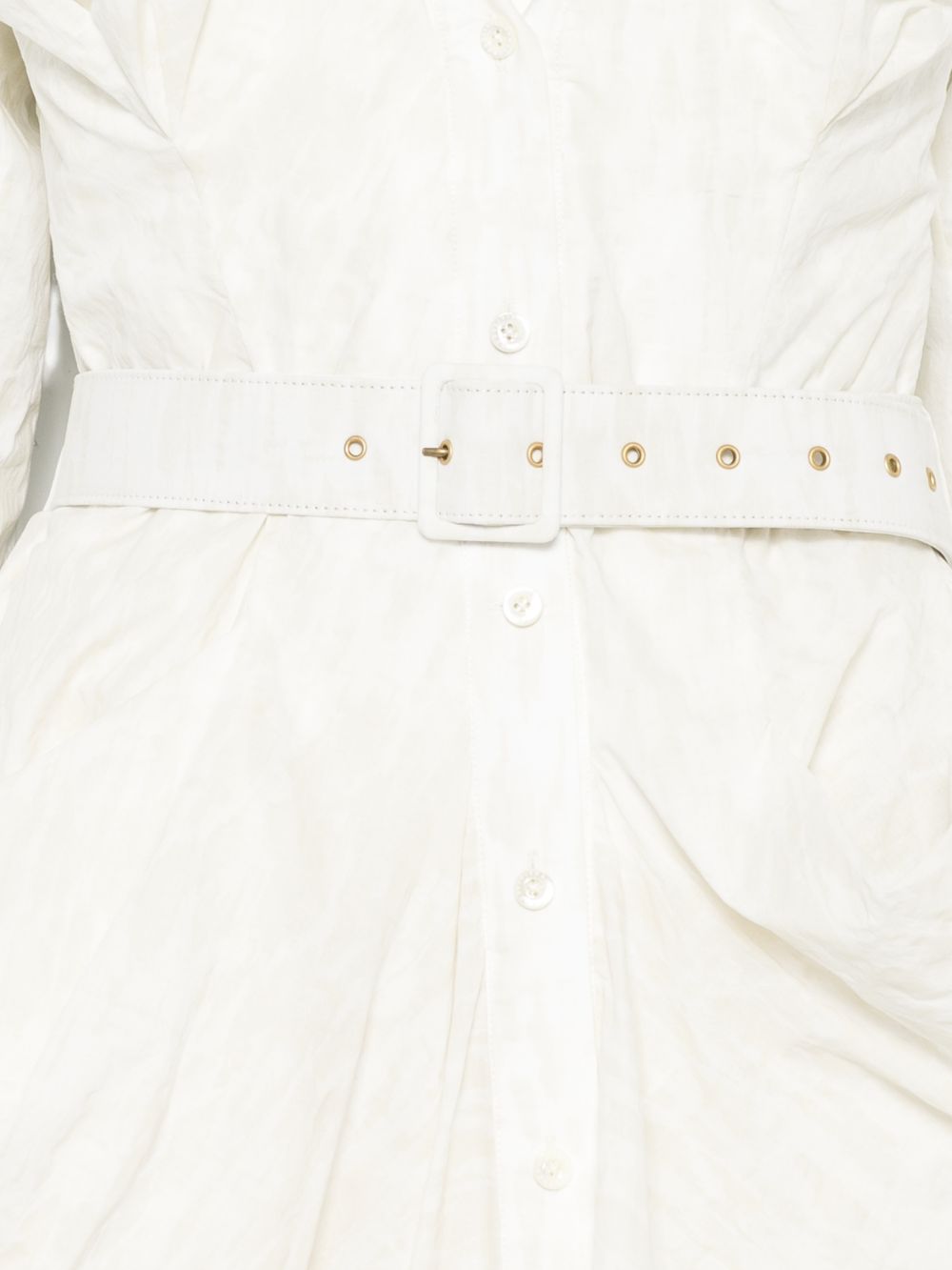 White Ruffled Detachable Belt Shirt Dress