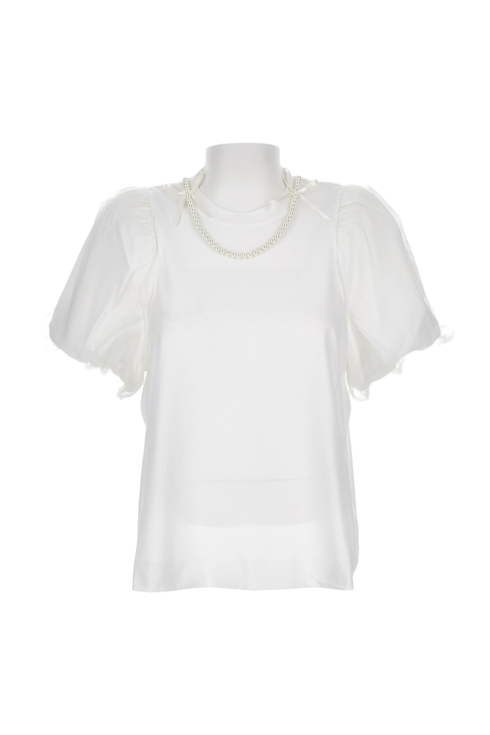 Puff Sleeve T-Shirt with Embroidered Tulle Lining