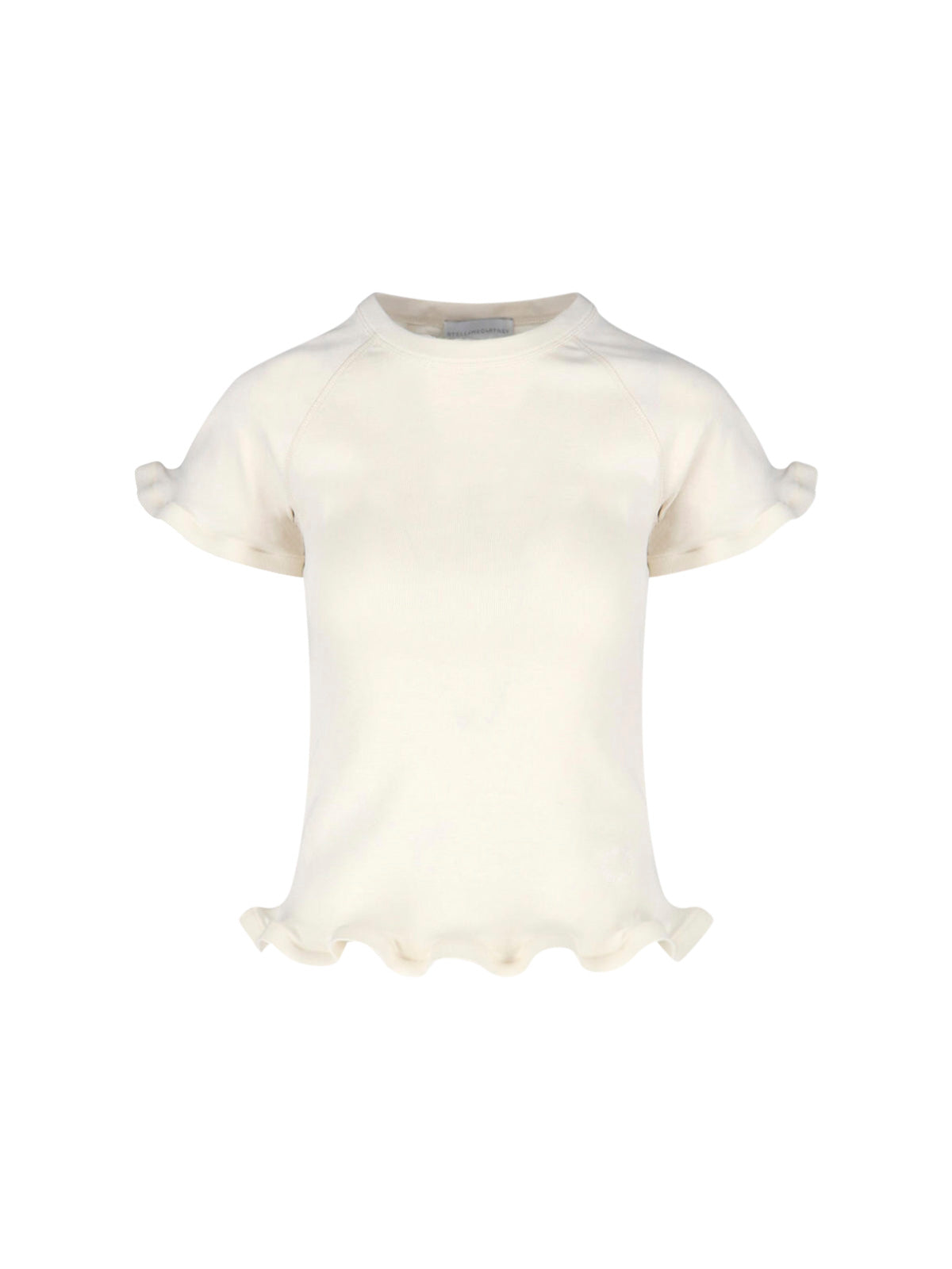 Cream Ruffled Hem Cotton Jersey T-Shirt
