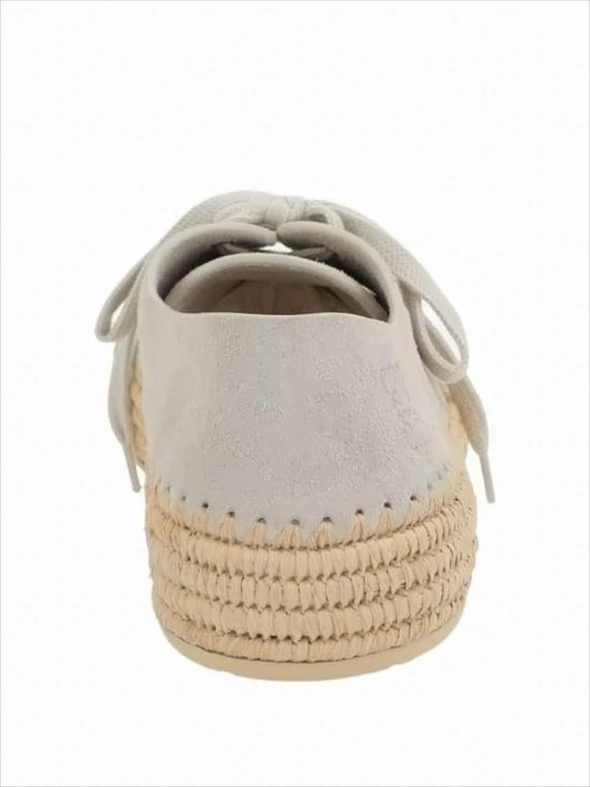 Suede Sneakers with Raffia-Wrapped Sole and Artisanal Detailing
