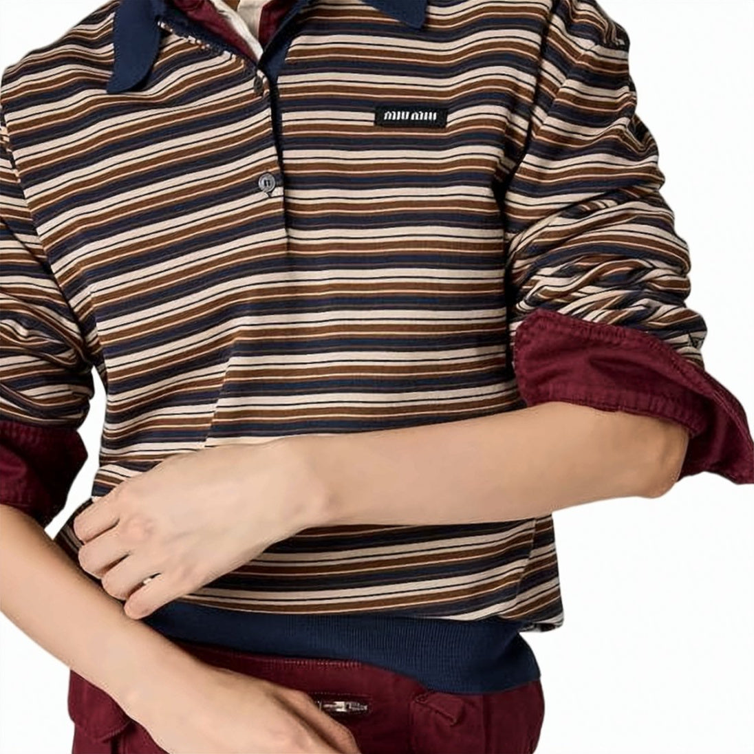 Long-Sleeve Wool Polo Shirt With Contrasting Collar And Cuffs