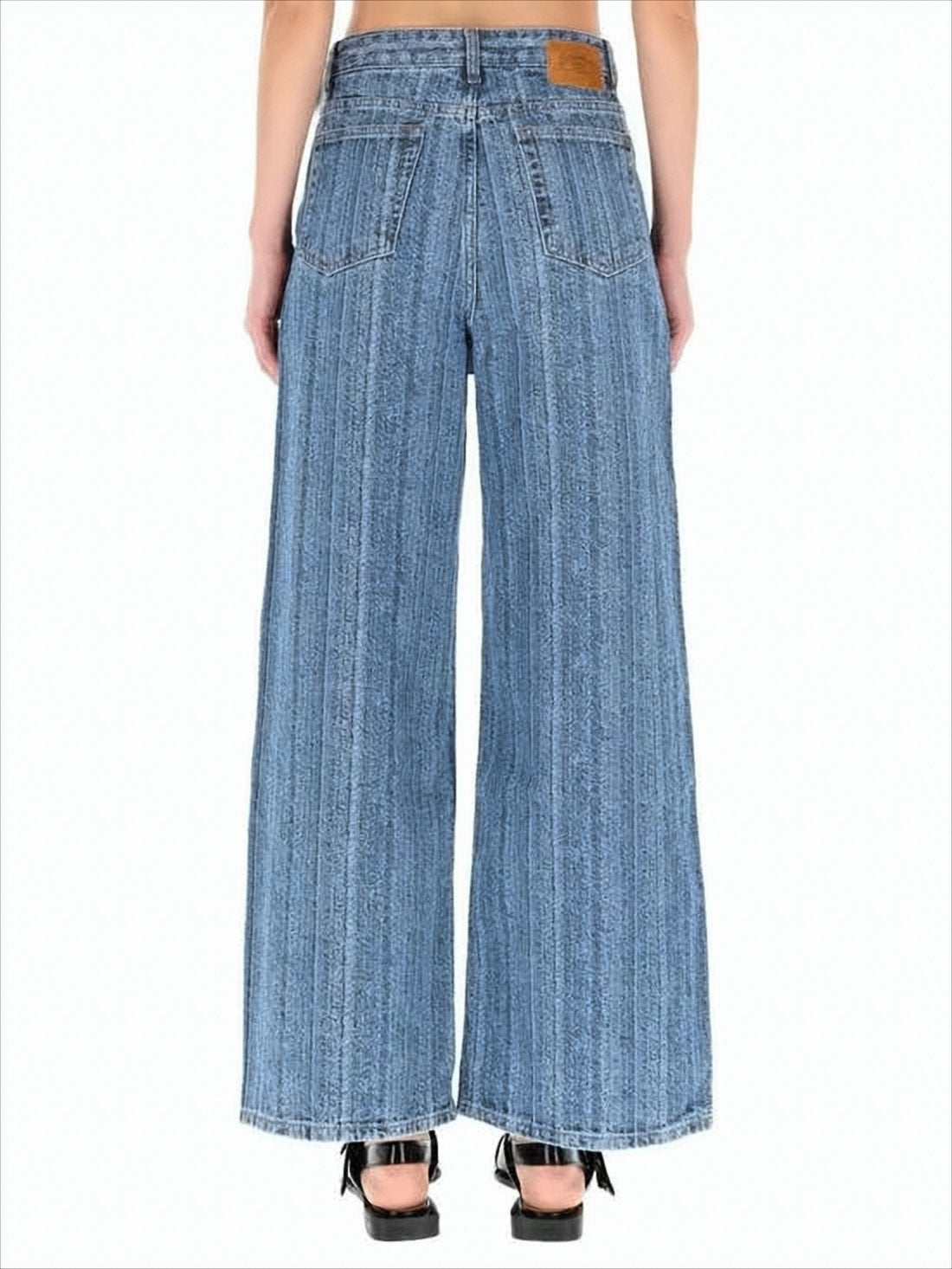 Wide-Leg Denim Pants with Vertical Striped Pattern