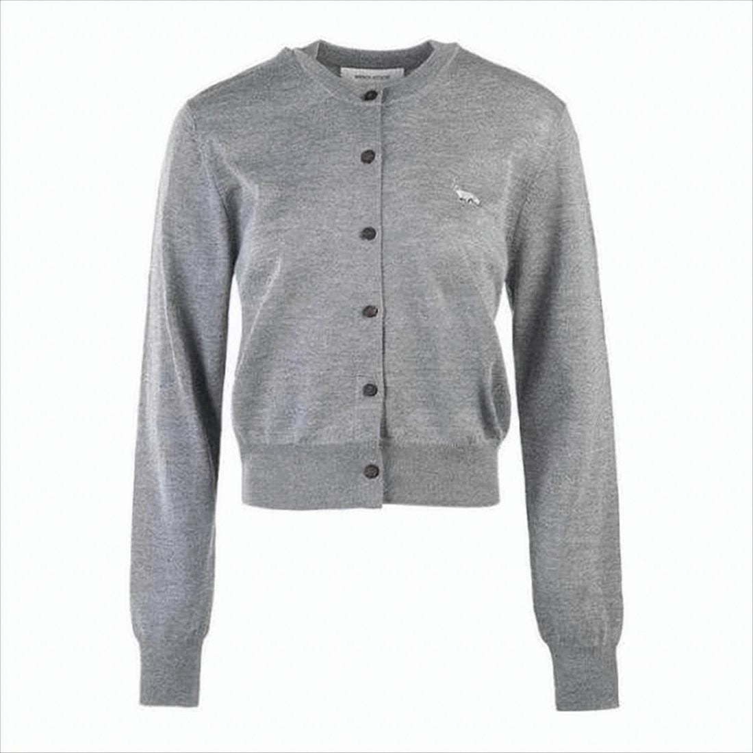 Lightweight Grey Wool Cardigan With Classic Crew Neckline