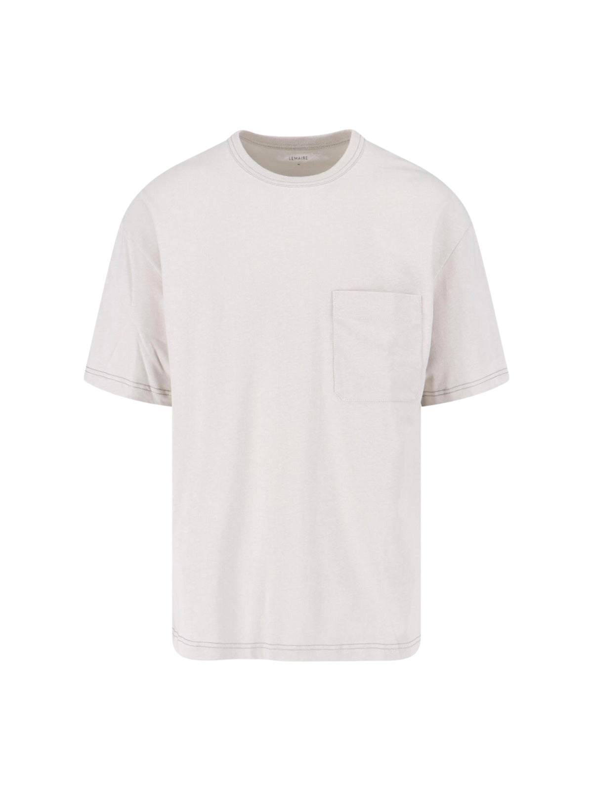 Cream Cotton-Linen Contrast Stitching T-Shirt