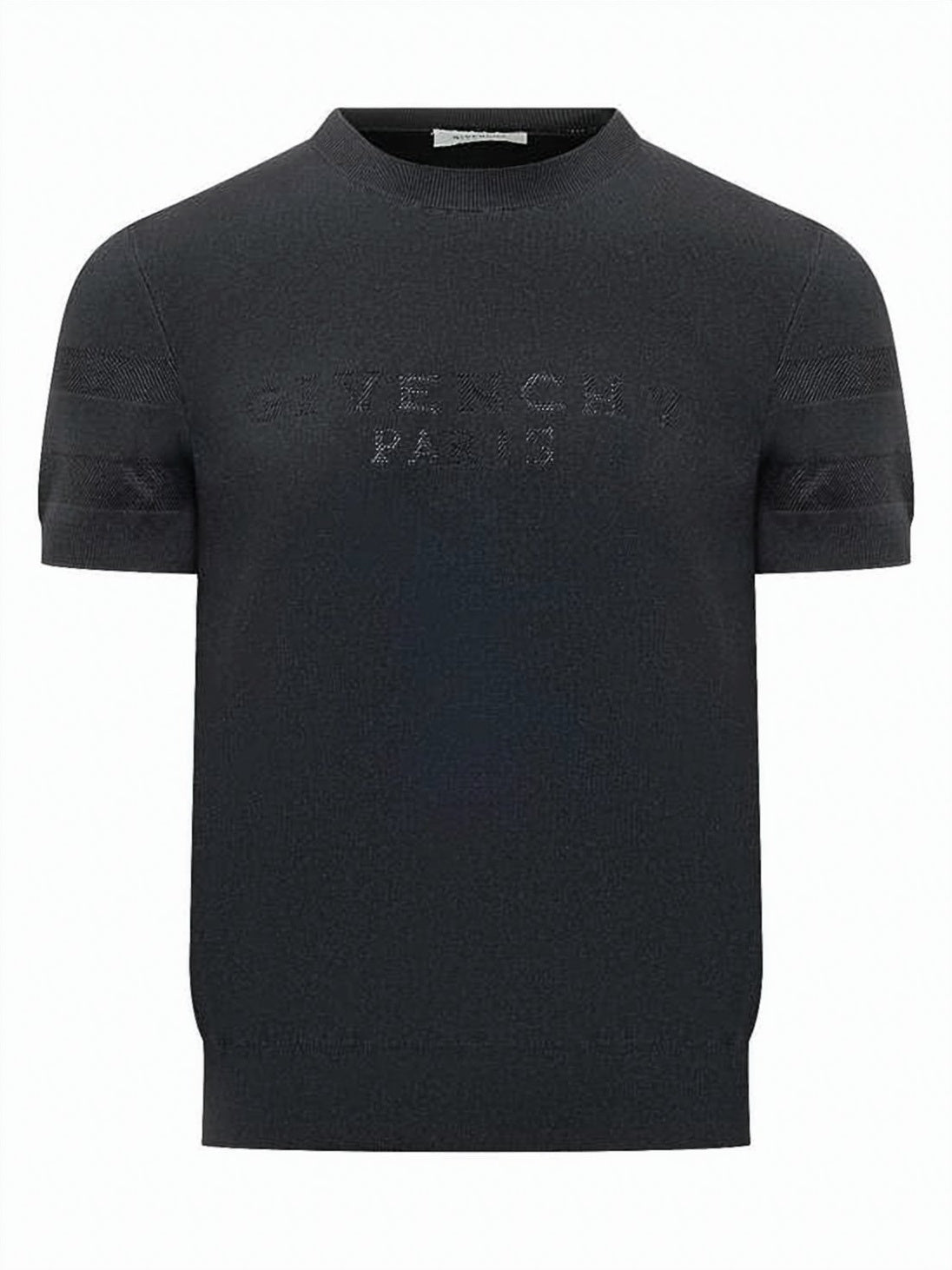 Fitted Short-Sleeve Top with Textured Stripes