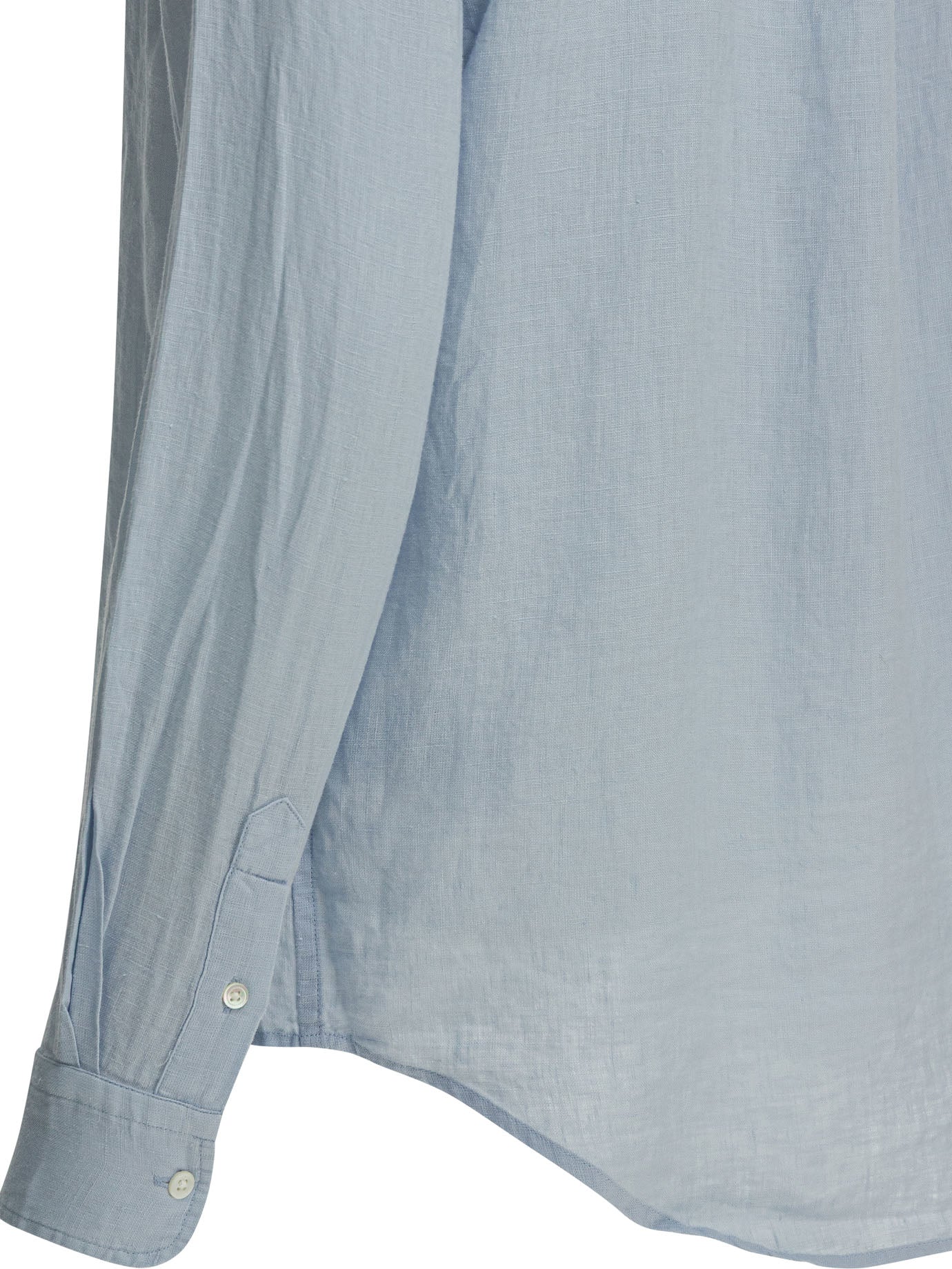 Light Blue Linen Shirt with Classic Collar and Embroidered Logo