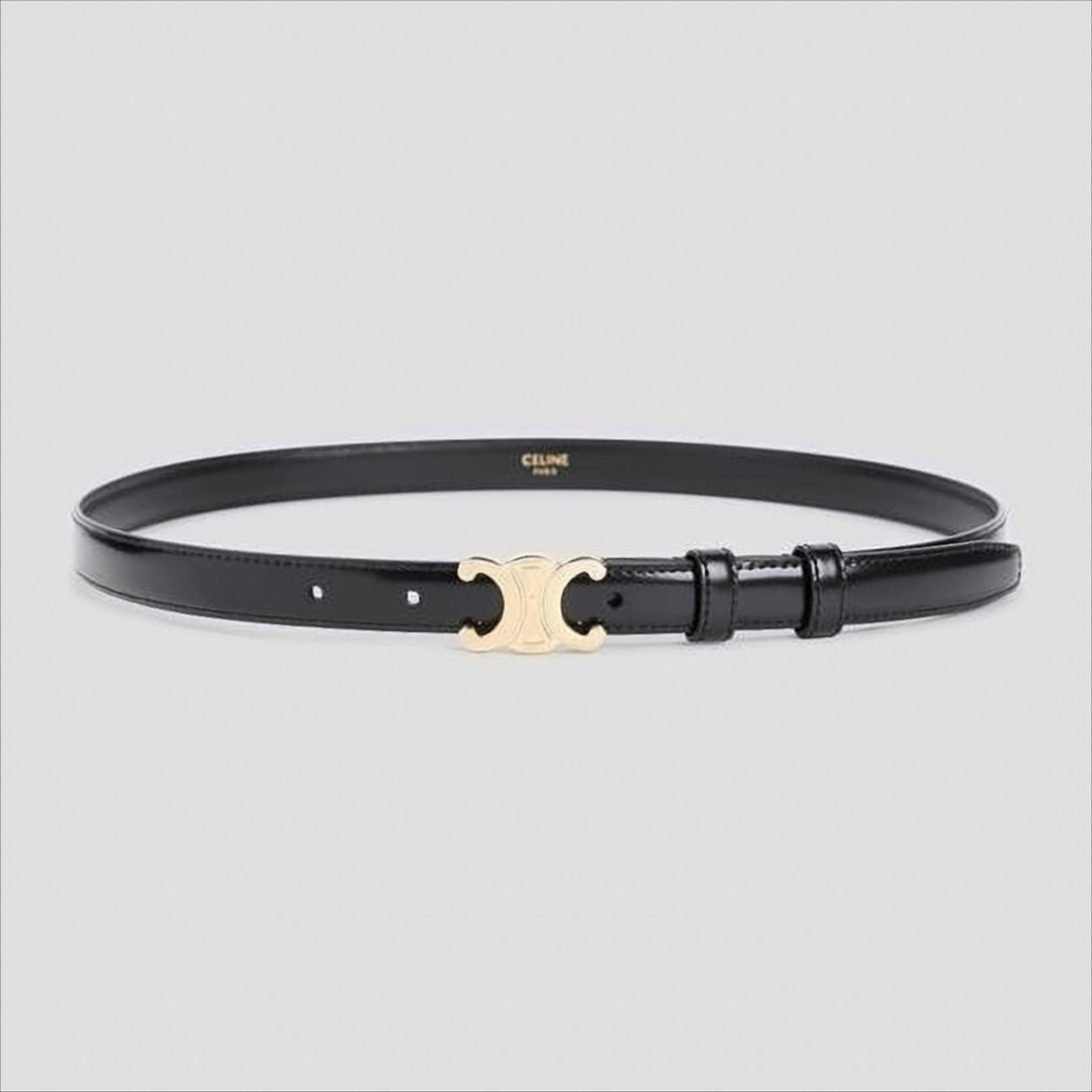 Narrow Leather Belt with Polished Gold-Tone Double-C Buckle