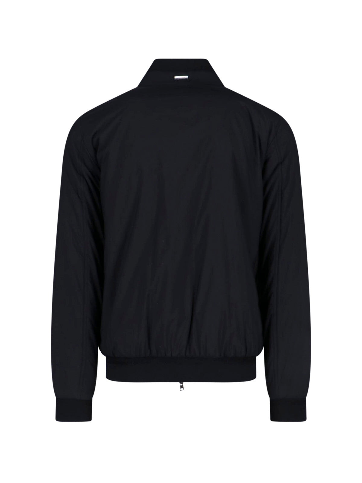 Sleek Black Minimalist Jacket With High Collar And Front Zip Closure