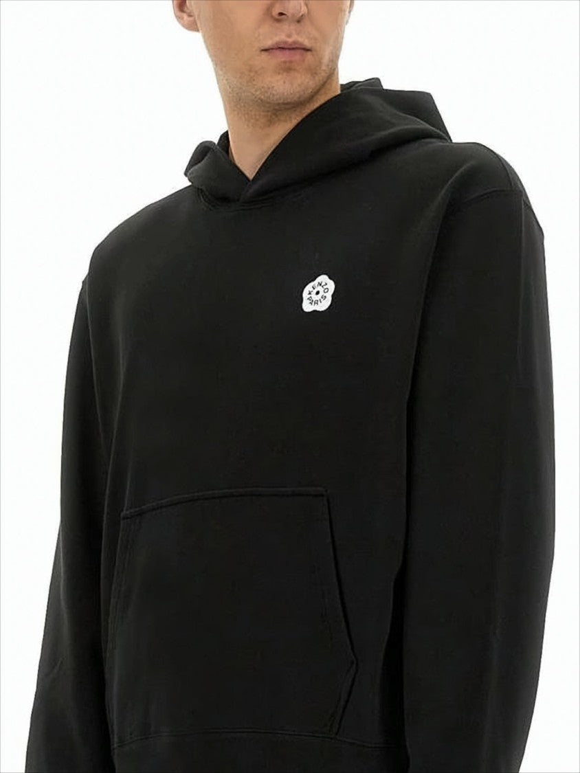 Relaxed Fit Black Hoodie With Floral Logo And Graphic
