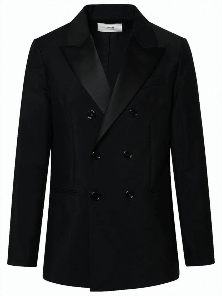 Double-Breasted Mohair-Wool Blend Coat with Notched Lapels