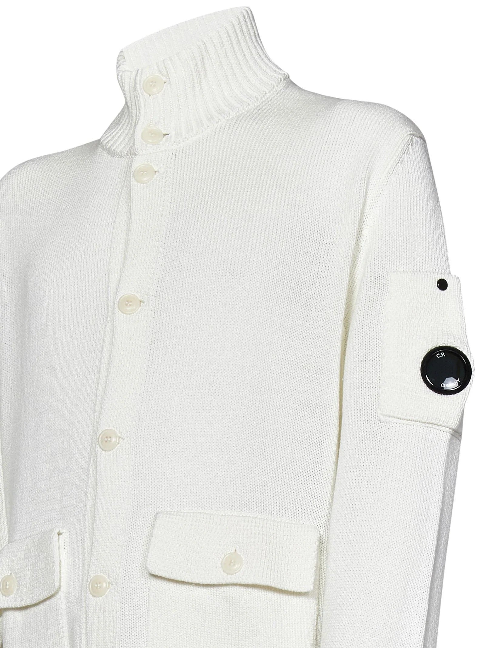 White Button-Up Cardigan with Ribbed Details