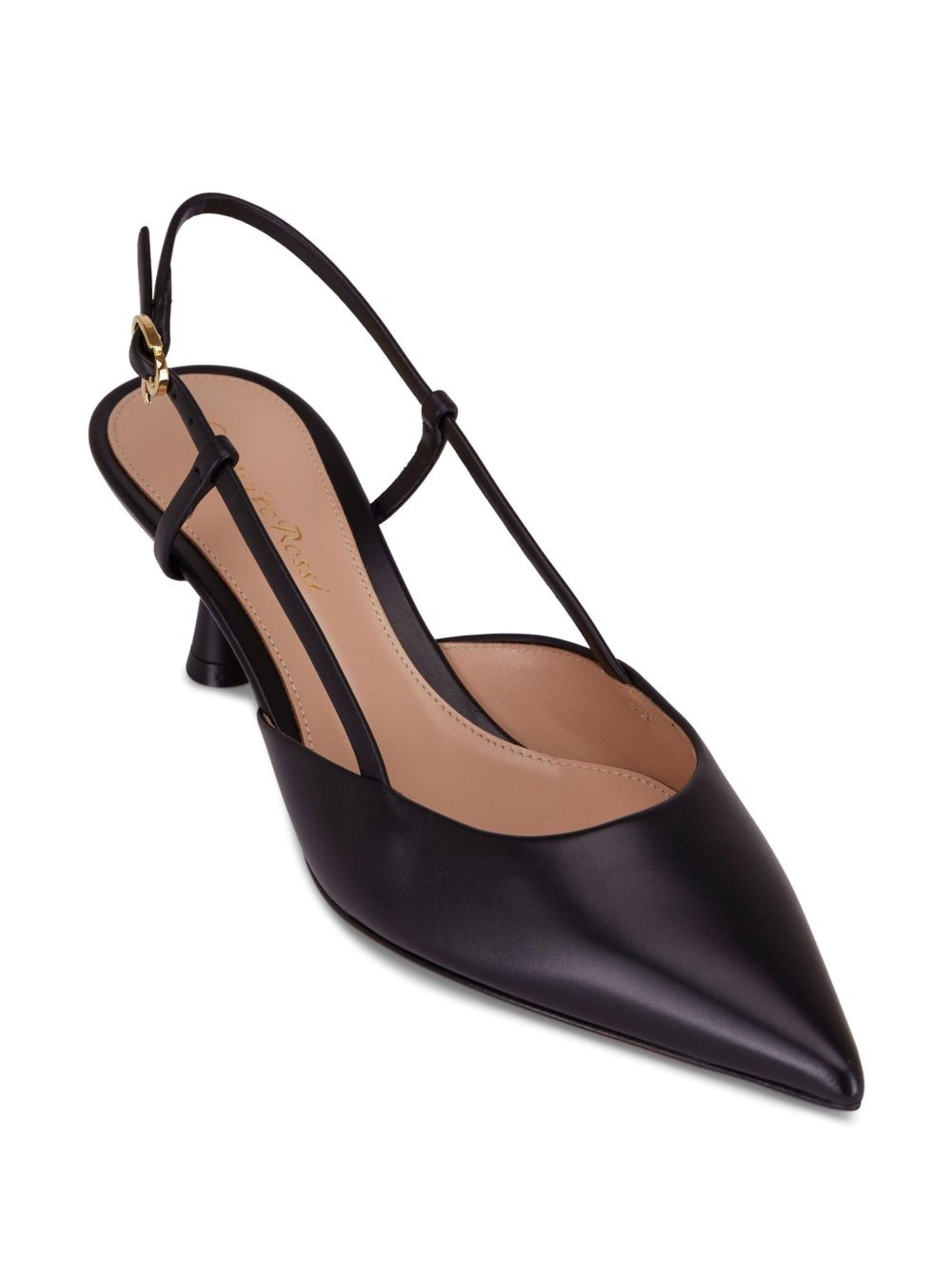 Black Pointed Toe Vitello Leather Slingbacks
