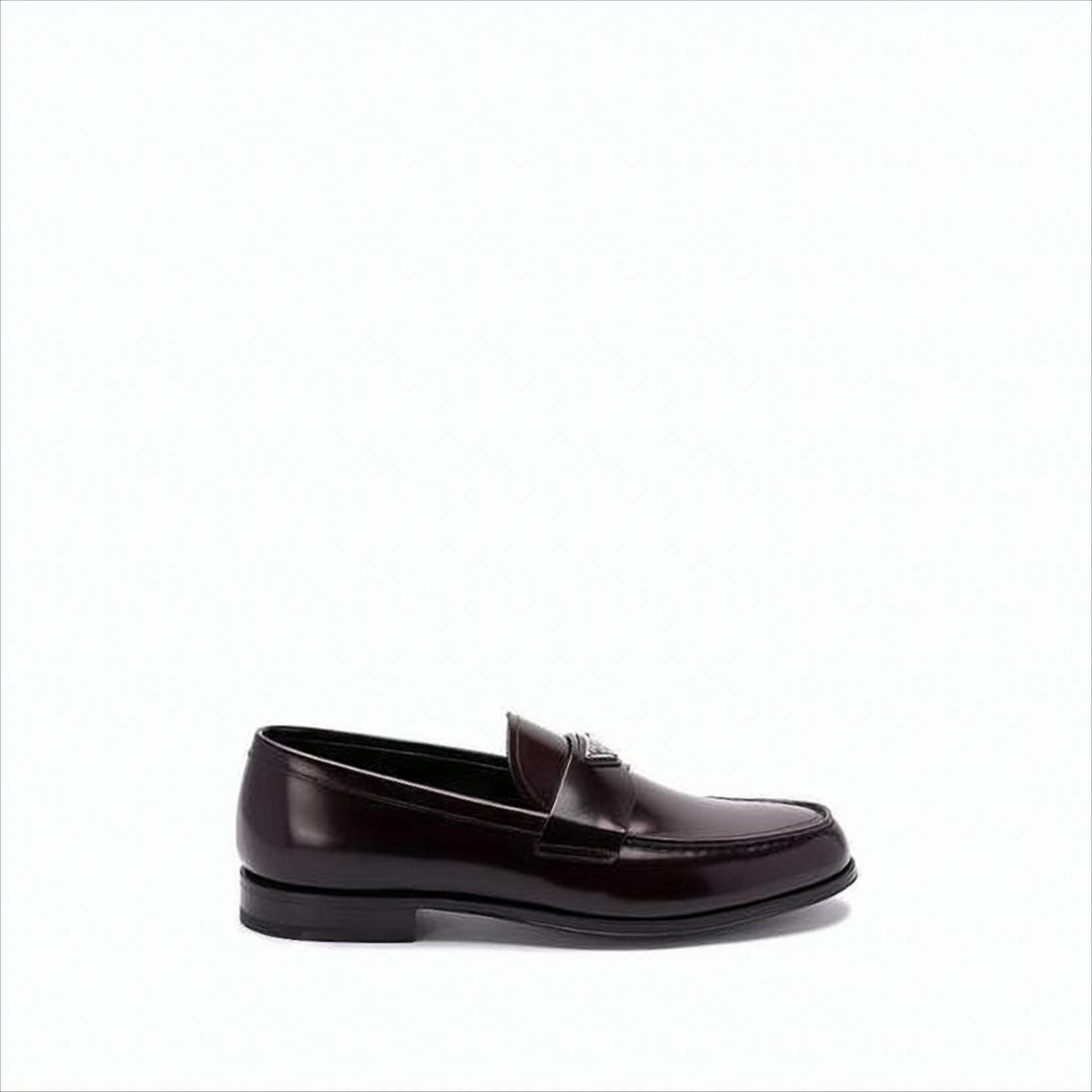 Burgundy Leather Loafers with Metallic Emblem