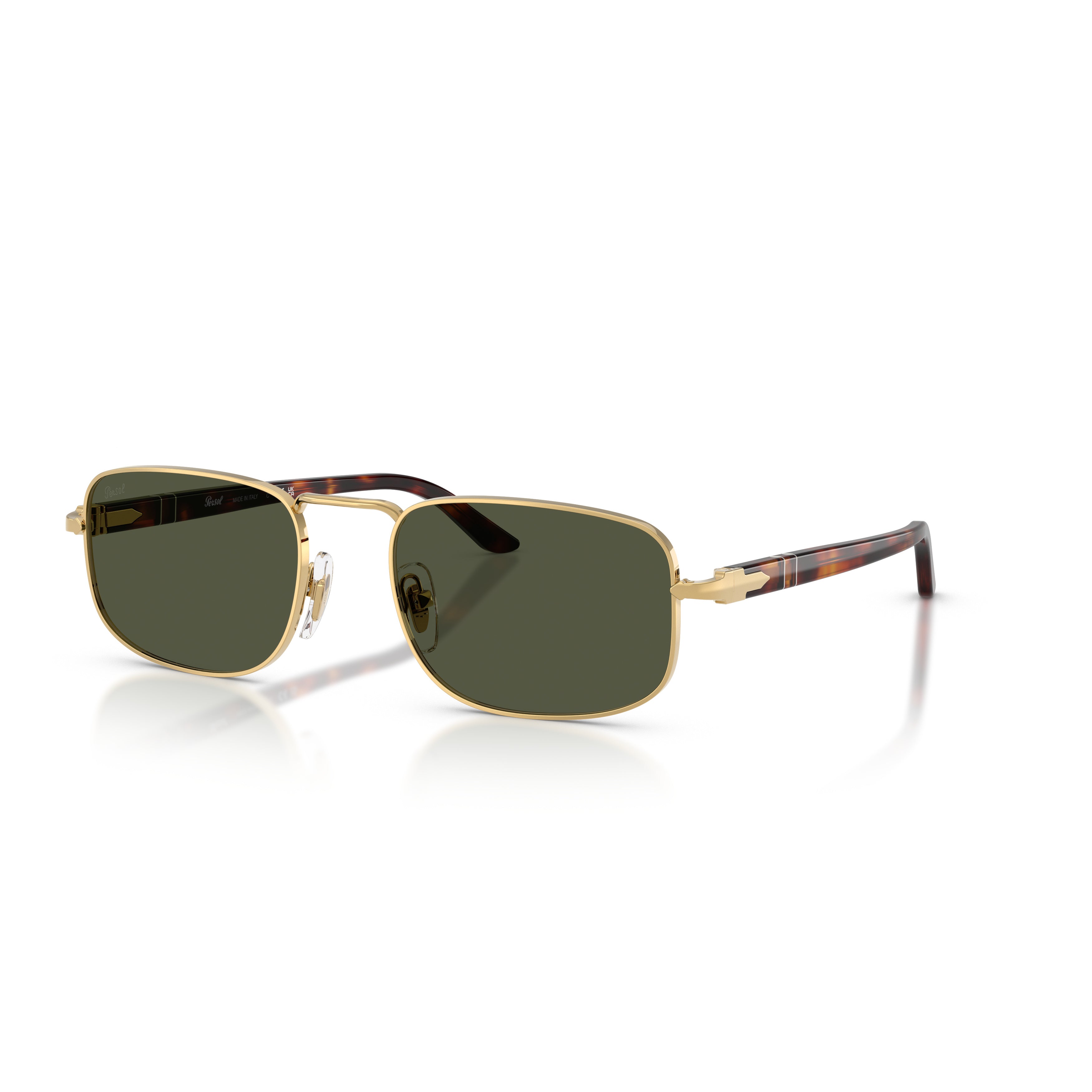 0po1027s Rectangular Metal Sunglasses with Tortoiseshell Temples
