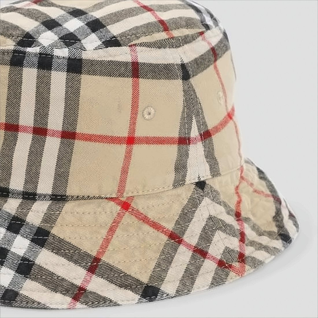 Beige Check Pattern Cotton Bucket Hat