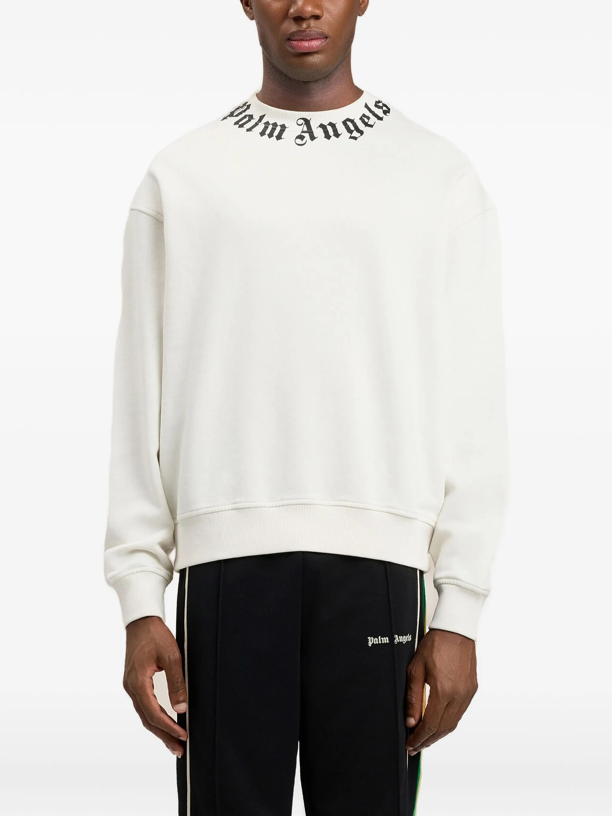 White Neck Logo Regular Cotton Sweatshirt