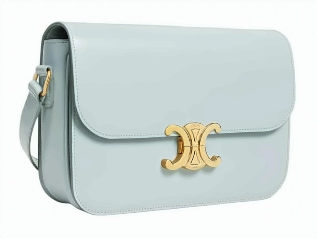 Structured Blue Cowhide Shoulder Bag with Gold-Tone Clasp