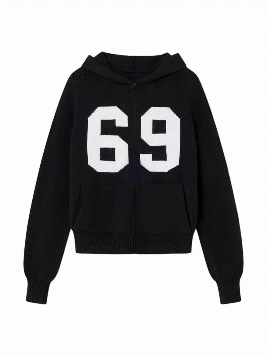 Black Cropped Zip-up White Graphic Hoodie