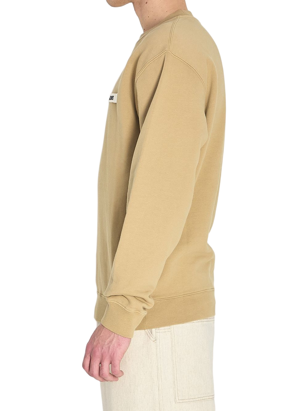 Beige Crewneck Sweatshirt With Relaxed Fit And Subtle Patch