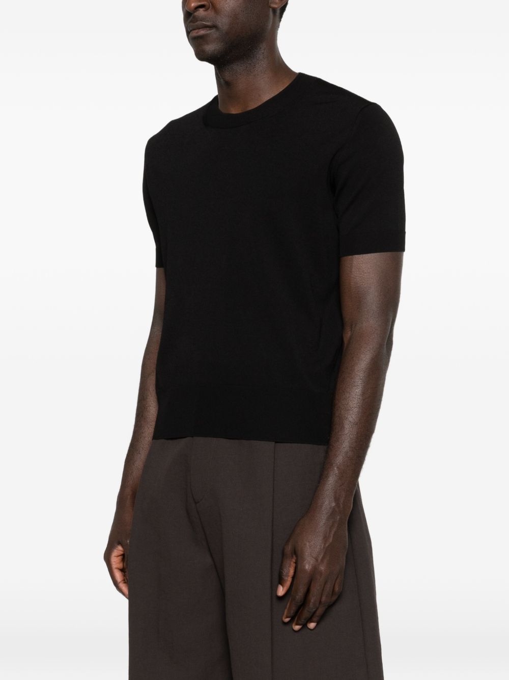 Black Knitted Crew Neck Short Sleeve T-Shirt