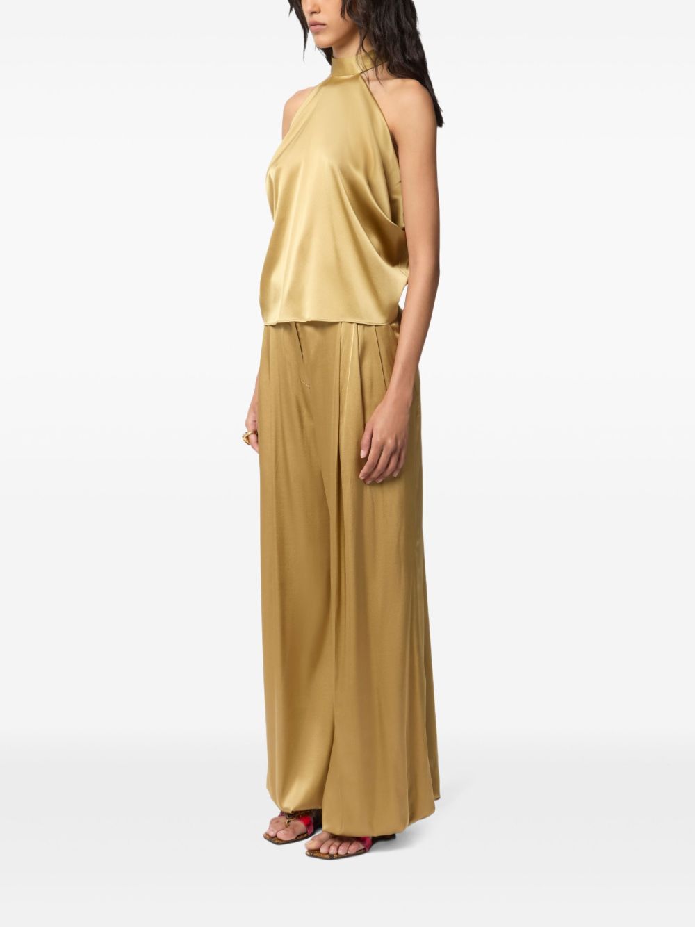 Gold-Tone Silk Halterneck Top