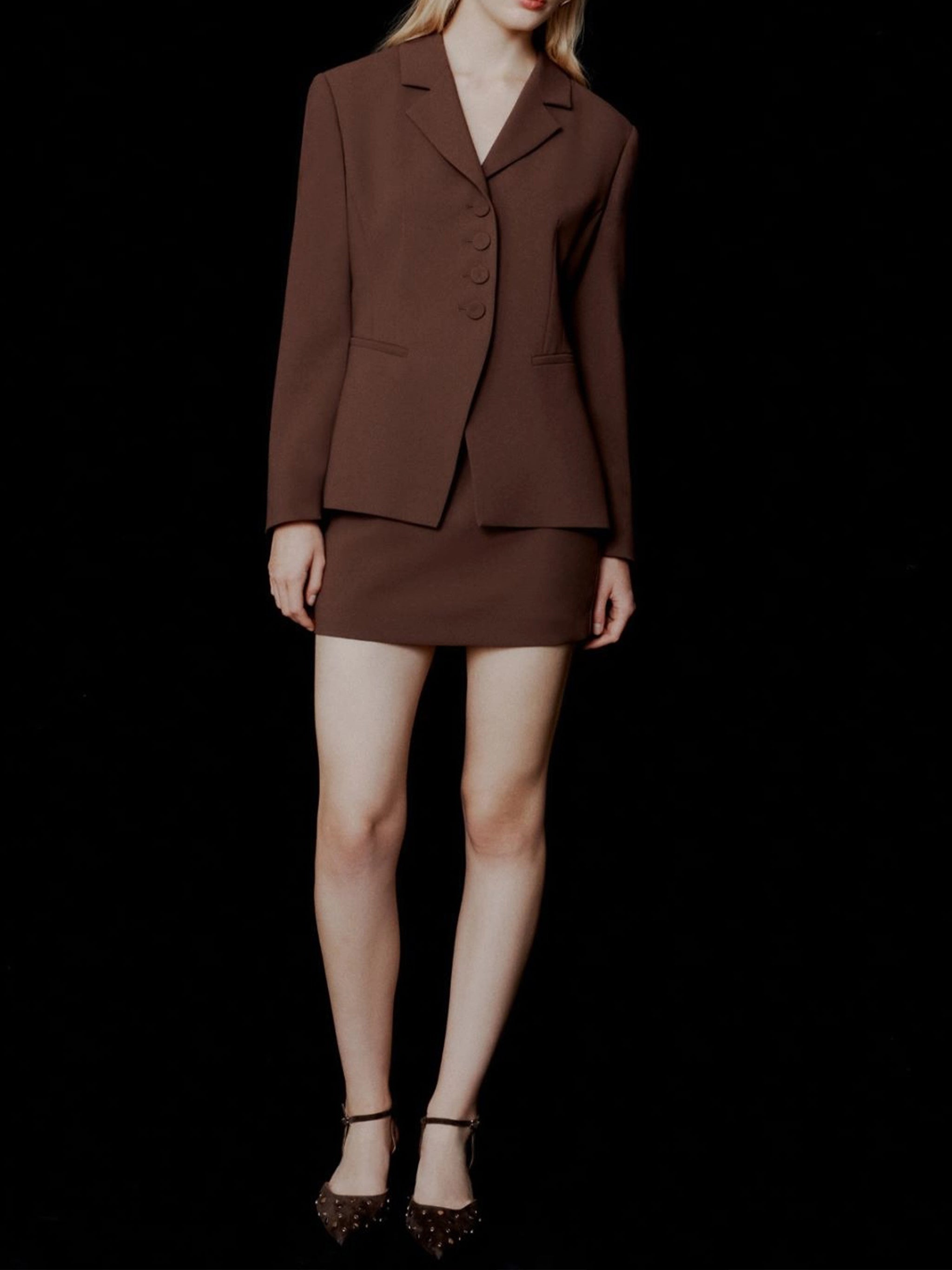 Brown Mltbig Tailored Structured Wool Jacket