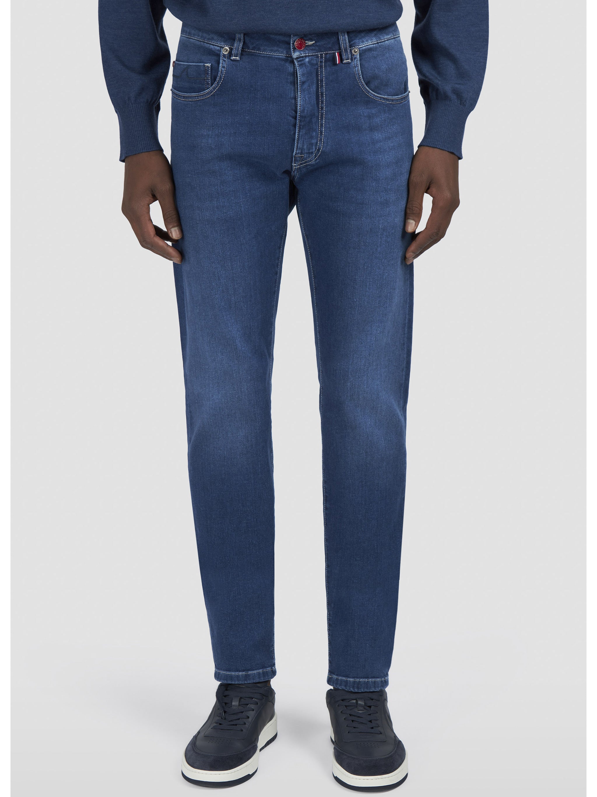 Medium Dark Blue Red Rivet Jeans