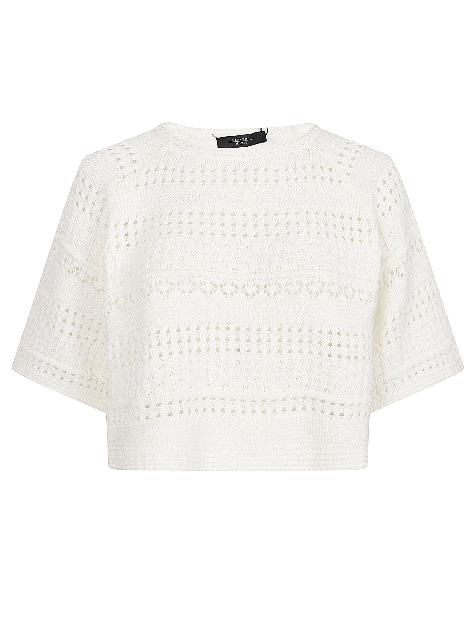 Cropped Open-Knit Sweater with Short Sleeves