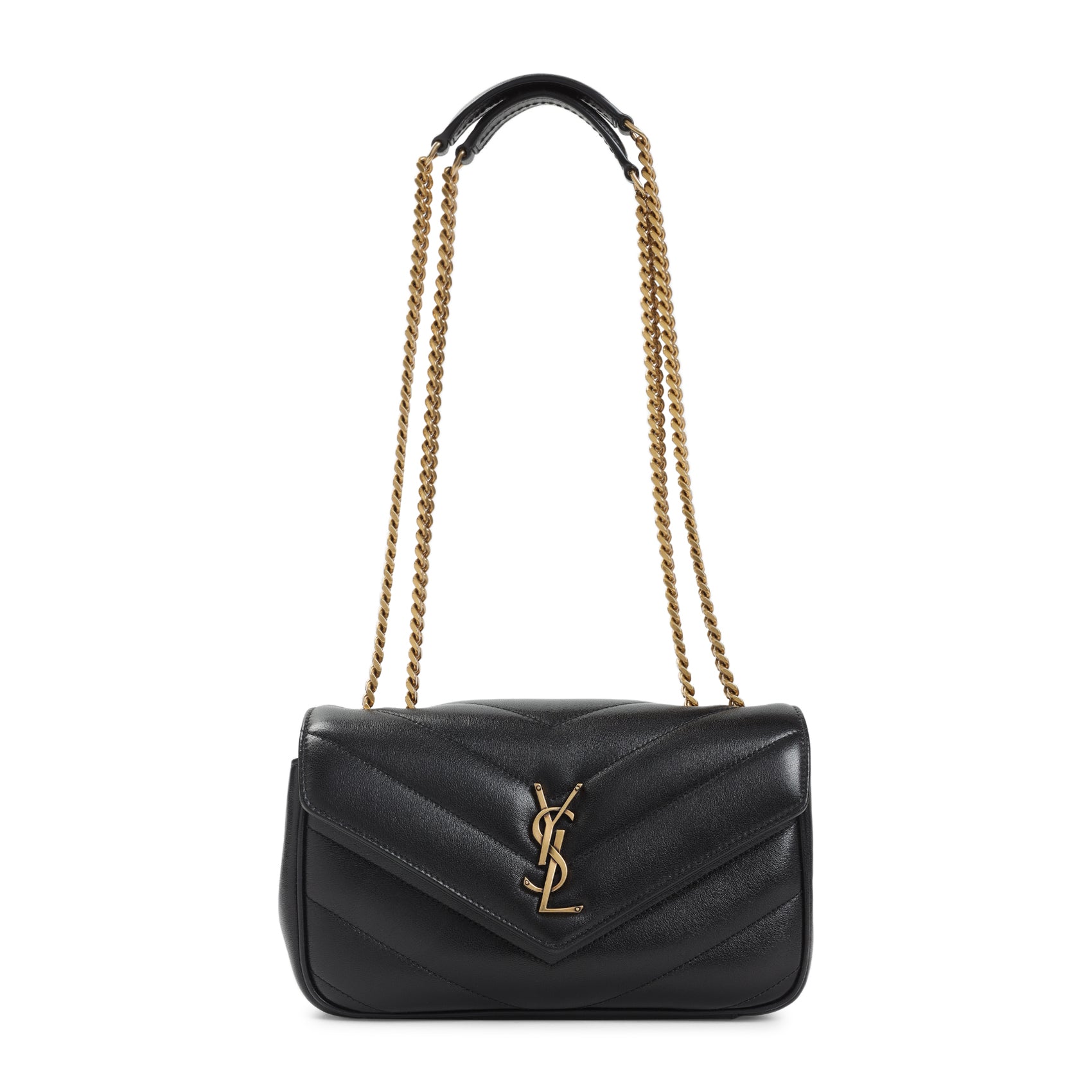Chevron Quilted Black Lamb Leather Shoulder Bag