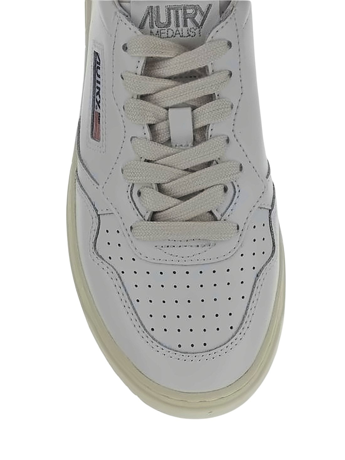 Low-Top Leather Sneakers with Perforated Detailing