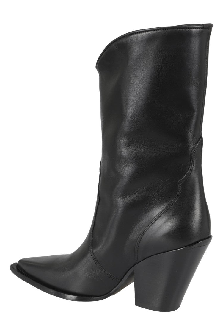 Pointed Toe Black Leather Cowboy Boots
