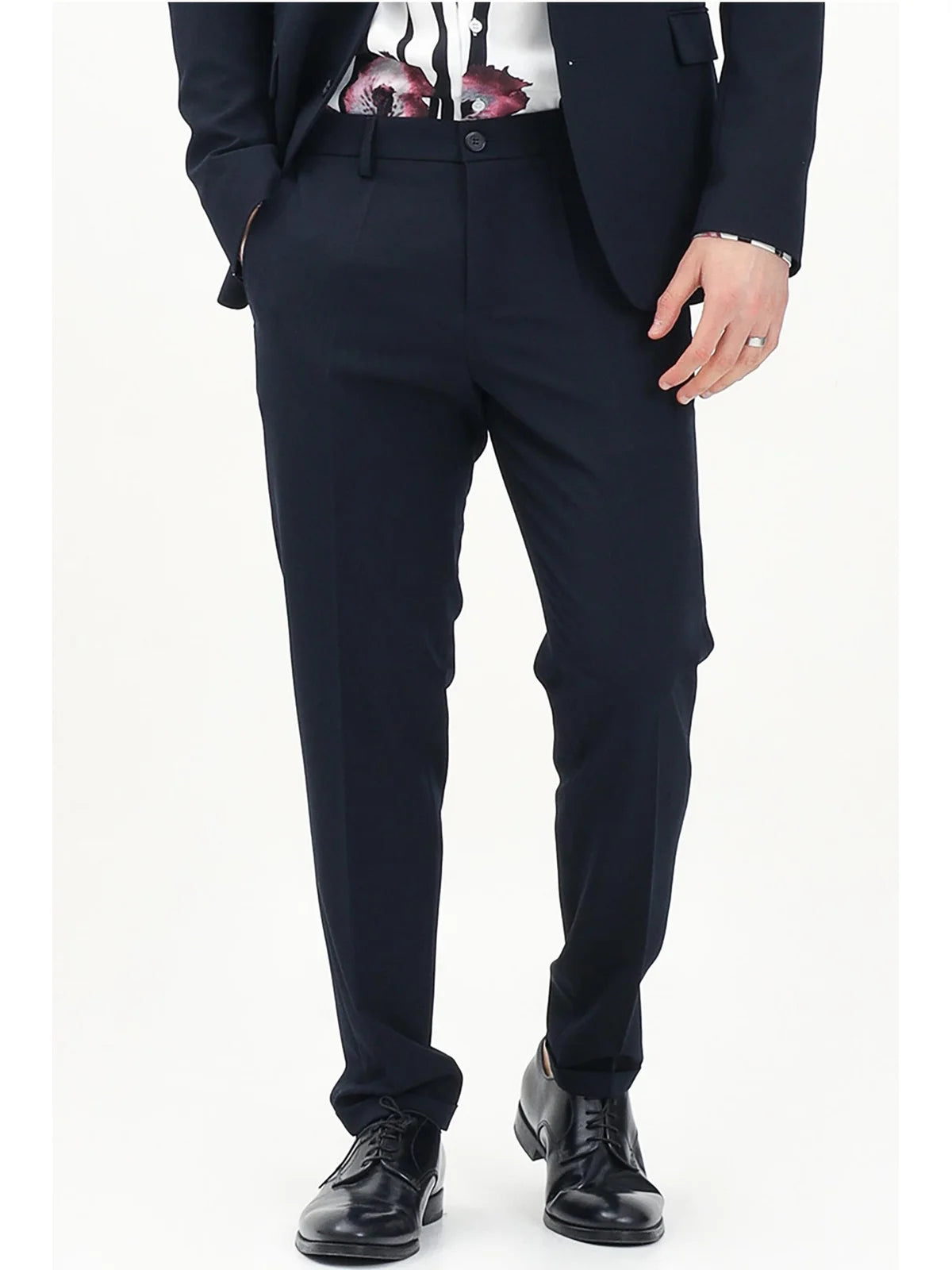 Tailored Blue Trousers with Classic Design and Fluid Drape
