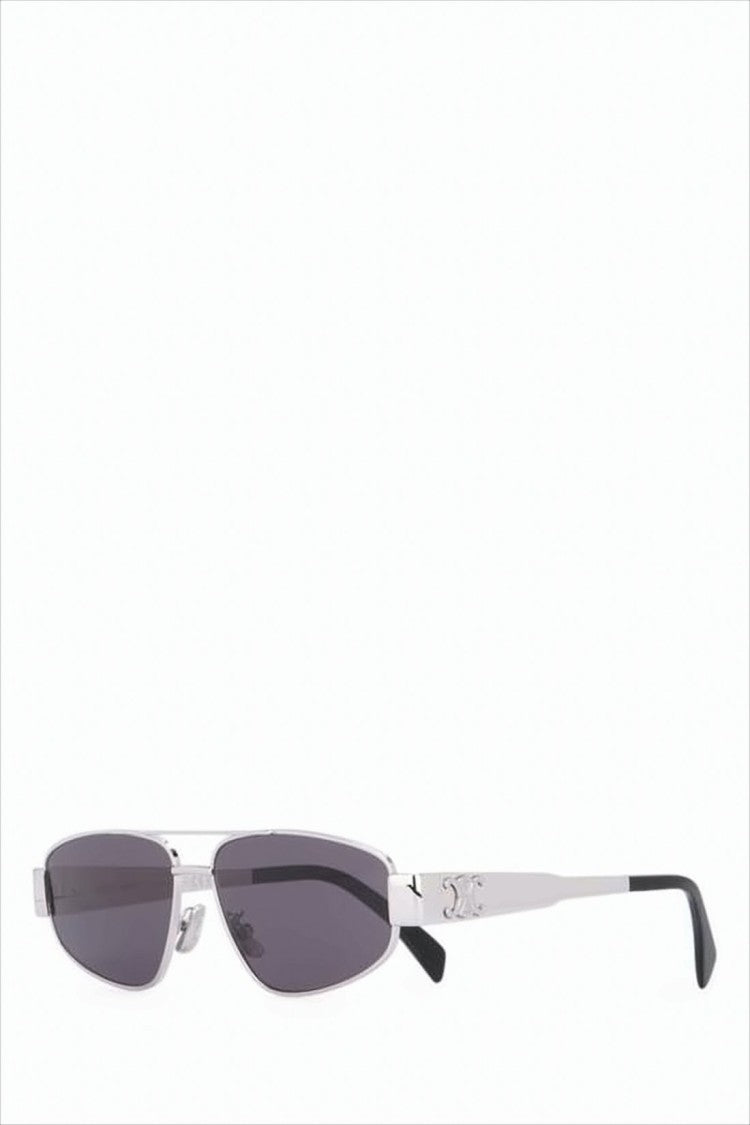 Narrow Rectangular Metal Sunglasses with Polished Silver Finish