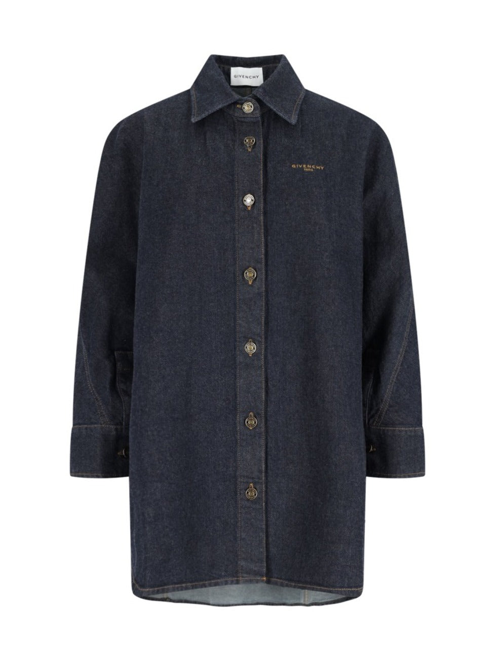 Logo Denim Shirt, Blue, Classic Collar, Button Closure