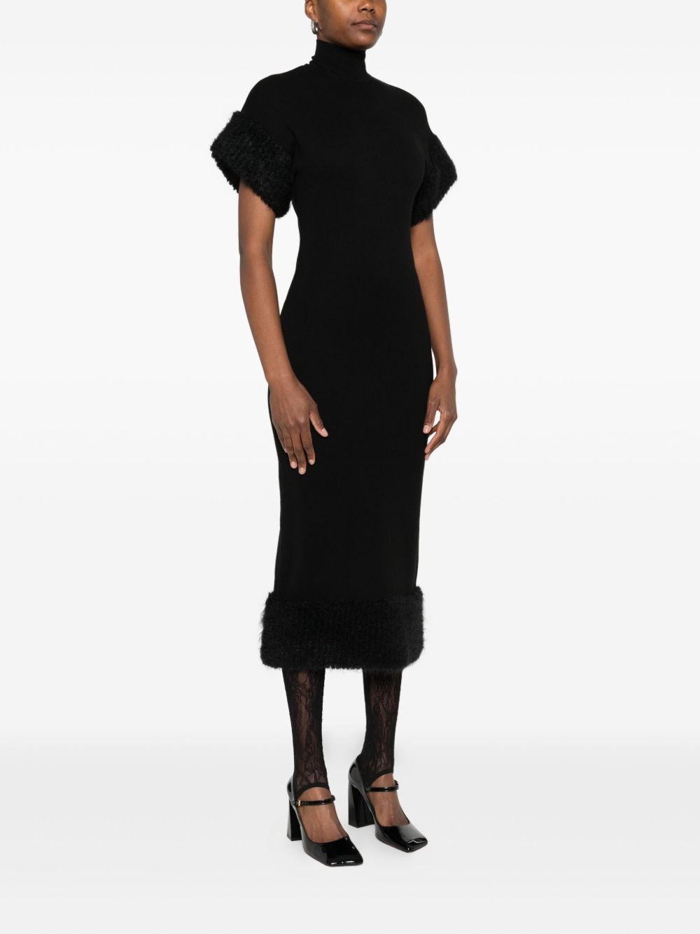 Black Wool Blend Midi Dress