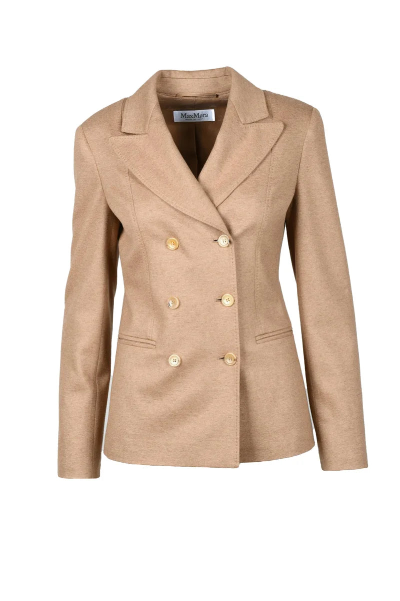 Double-Breasted Camel Blazer - Beige