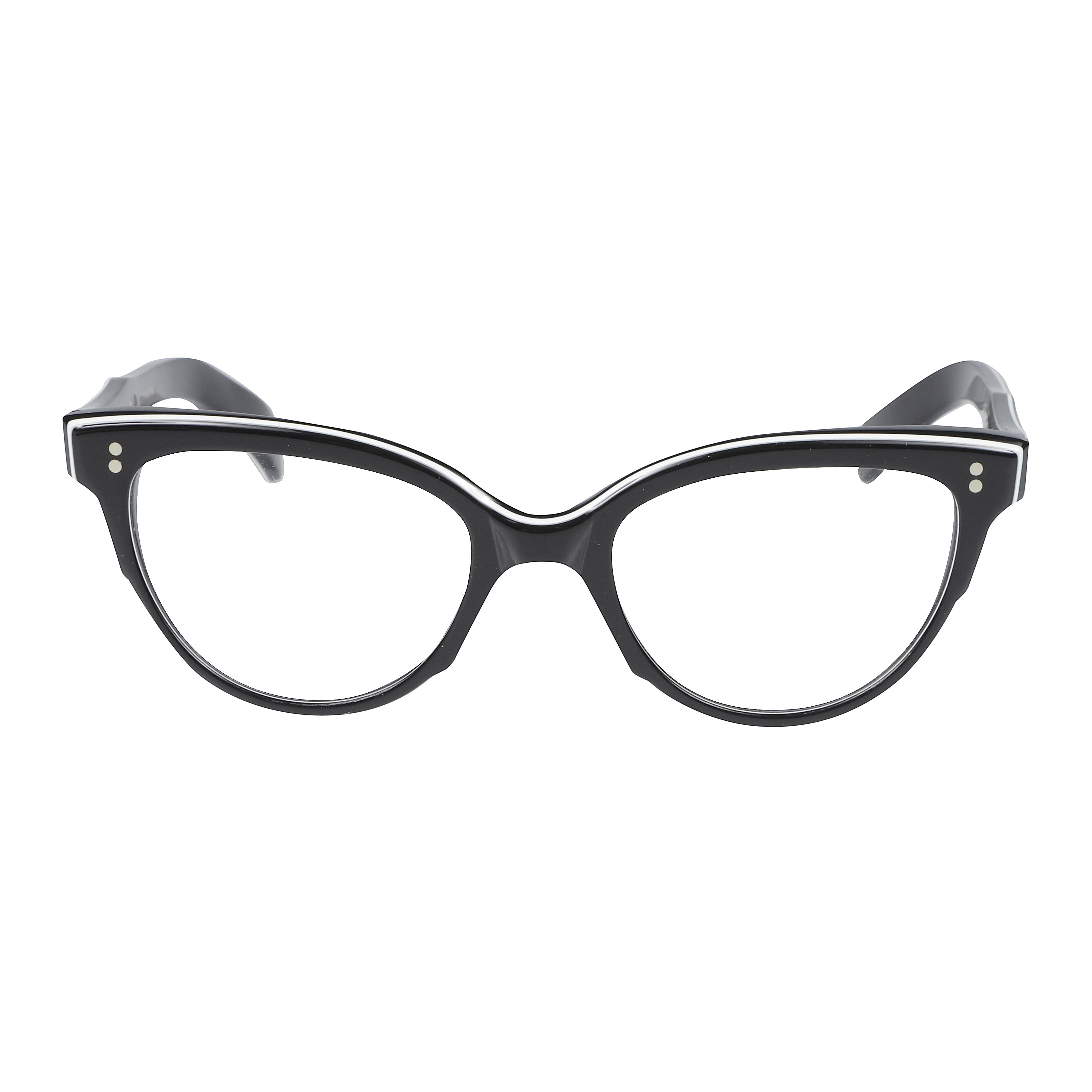 Monya Glossy Black Cat-Eye Eyeglasses with Gold Turtle Emblem