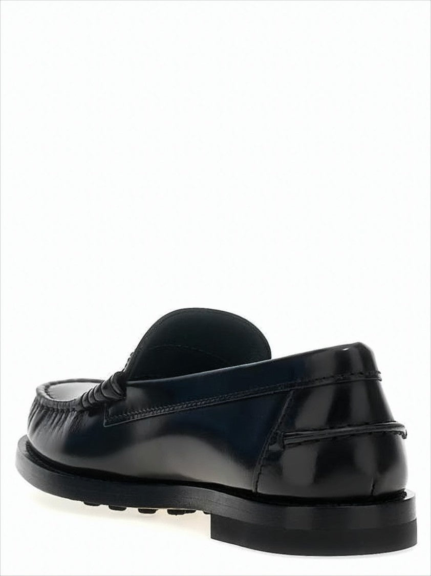 Calf Leather Penny Strap Loafers with Stacked Heel
